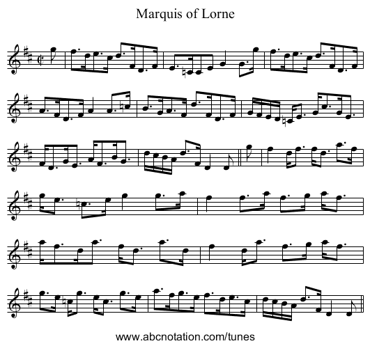 Marquis of Lorne - staff notation