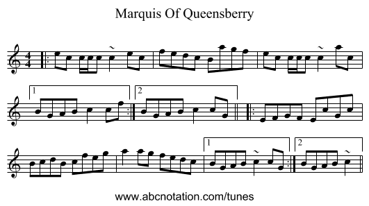 Marquis Of Queensberry - staff notation