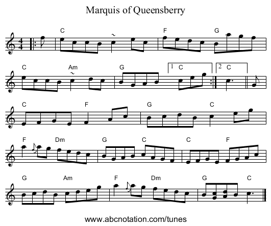 Marquis of Queensberry - staff notation