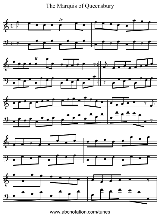Marquis of Queensbury, The - staff notation