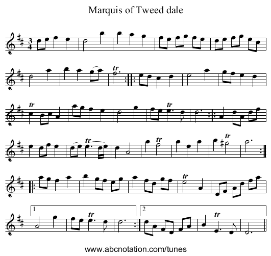 Marquis of Tweed dale - staff notation