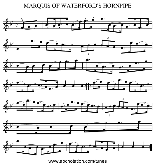 MARQUIS OF WATERFORD'S HORNPIPE - staff notation