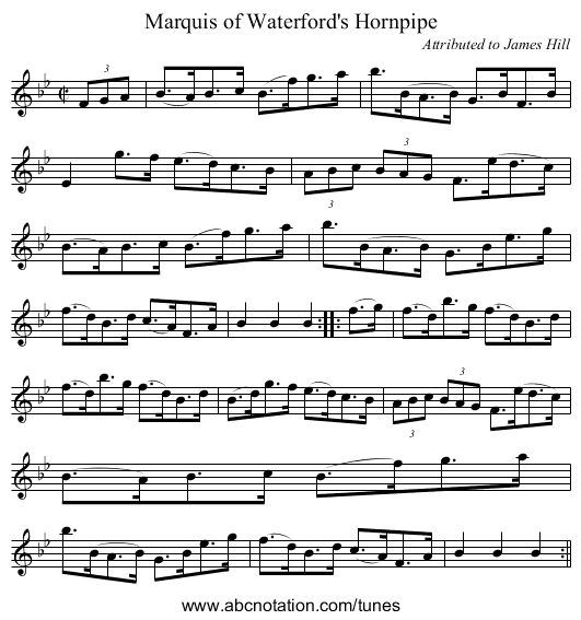 Marquis of Waterford's Hornpipe - staff notation