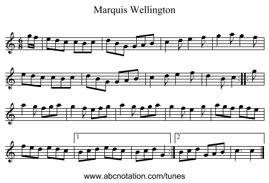 Marquis Wellington - staff notation