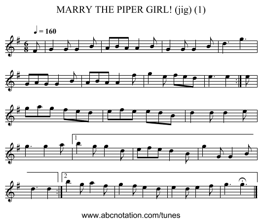 MARRY THE PIPER GIRL! (jig) (1) - staff notation