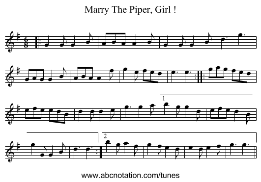 Marry The Piper, Girl ! - staff notation