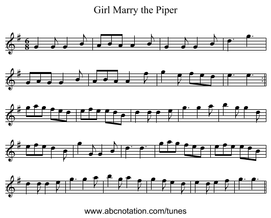 Marry the Piper, Girl - staff notation