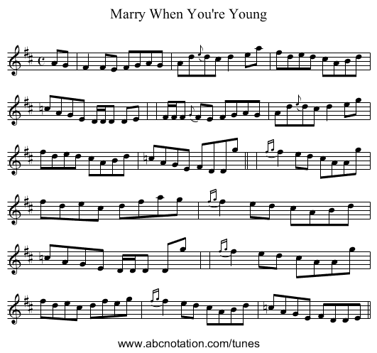 Marry When You're Young - staff notation