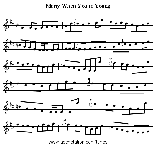 Marry When You're Young - staff notation