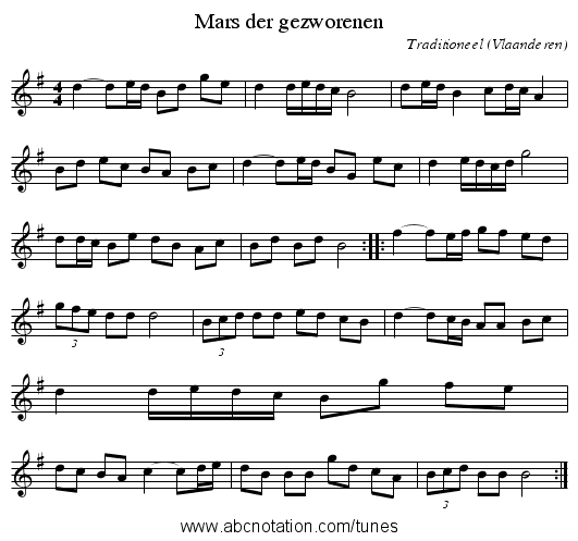Mars der gezworenen - staff notation
