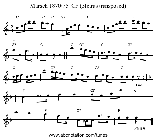 Marsch 1870/75  CF (5letras transposed) - staff notation