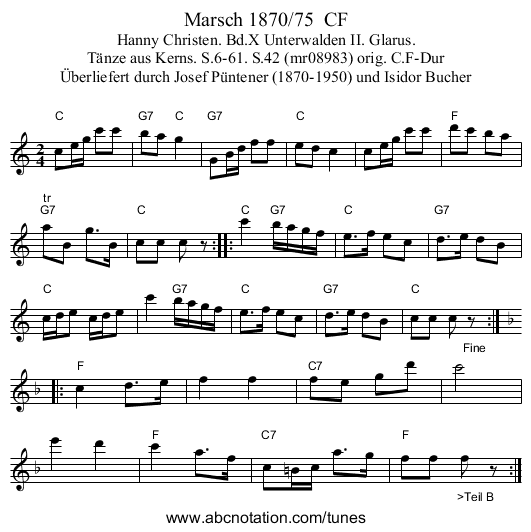 Marsch 1870/75  CF - staff notation