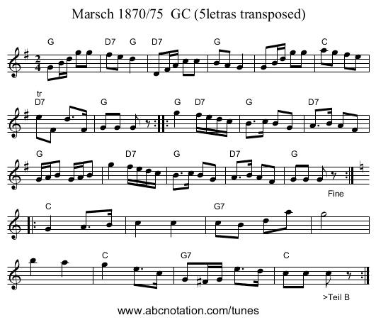 Marsch 1870/75  GC (5letras transposed) - staff notation