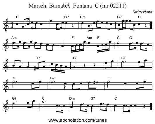 Marsch. BarnabÃ  Fontana  C (mr 02211) - staff notation