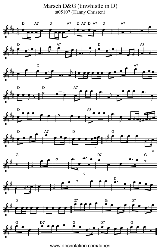 Marsch D&G (tinwhistle in D) - staff notation