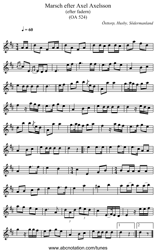 Marsch efter Axel Axelsson - staff notation