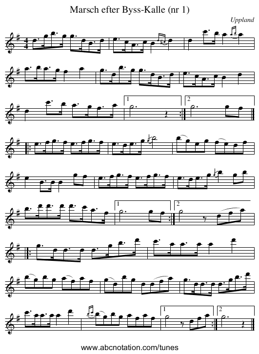 Marsch efter Byss-Kalle (nr 1) - staff notation