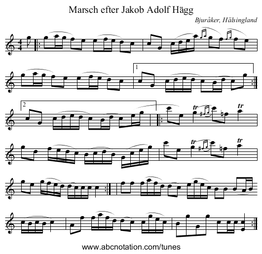 Marsch efter Jakob Adolf Hägg - staff notation