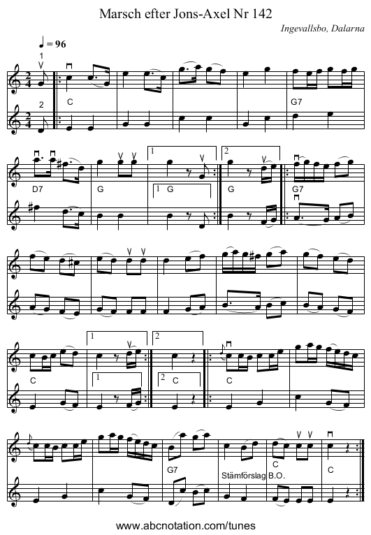 Marsch efter Jons-Axel Nr 142 - staff notation