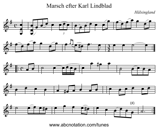 Marsch efter Karl Lindblad - staff notation