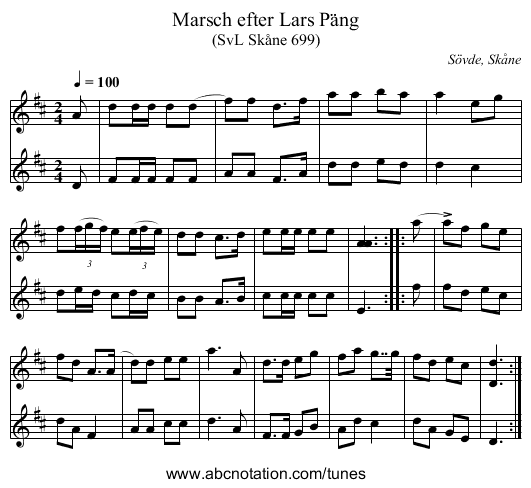 Marsch efter Lars Päng - staff notation