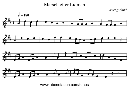 Marsch efter Lidman - staff notation