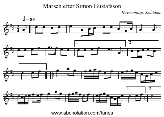 Marsch efter Simon Gustafsson - staff notation