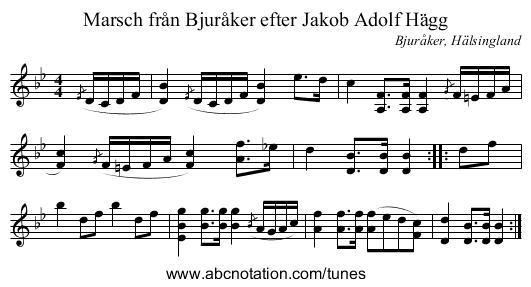 Marsch från Bjuråker efter Jakob Adolf Hägg - staff notation