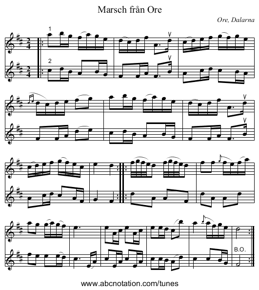 Marsch från Ore - staff notation