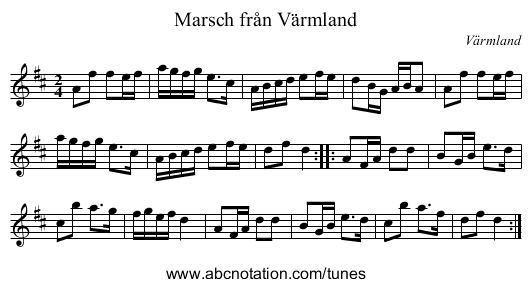 Marsch från Värmland - staff notation