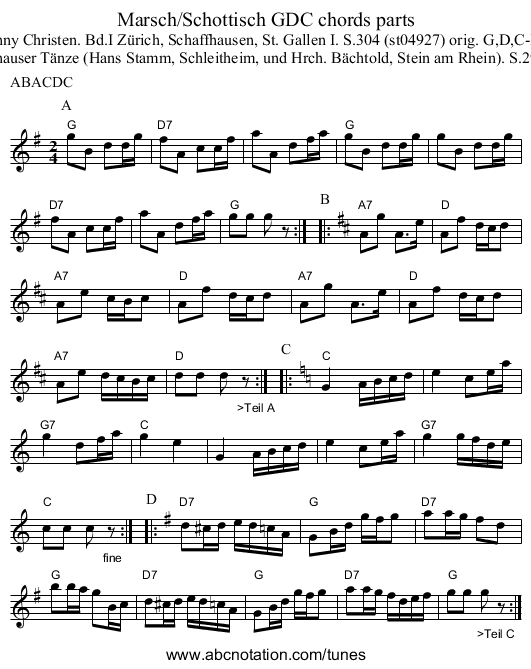 Marsch/Schottisch GDC chords parts - staff notation