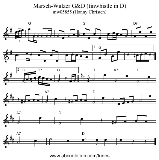 Marsch-Walzer G&D (tinwhistle in D) - staff notation