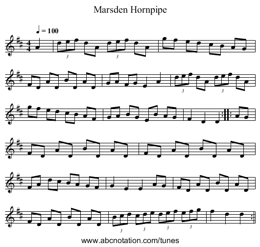 Marsden Hornpipe - staff notation