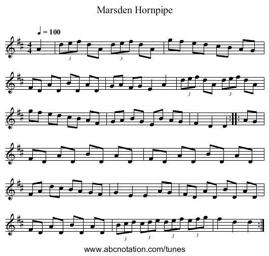 Marsden Hornpipe - staff notation