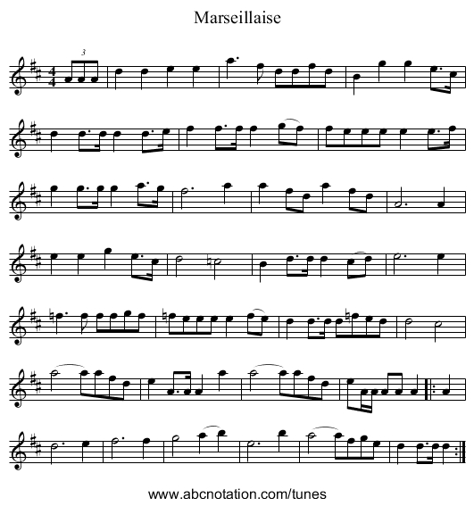 Marseillaise - staff notation
