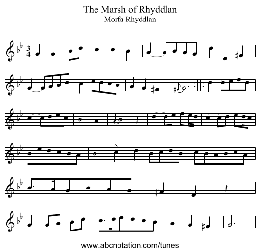 Marsh of Rhyddlan, The - staff notation