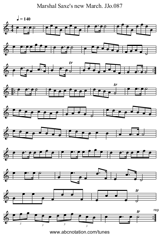 Marshal Saxe's new March. JJo.087 - staff notation