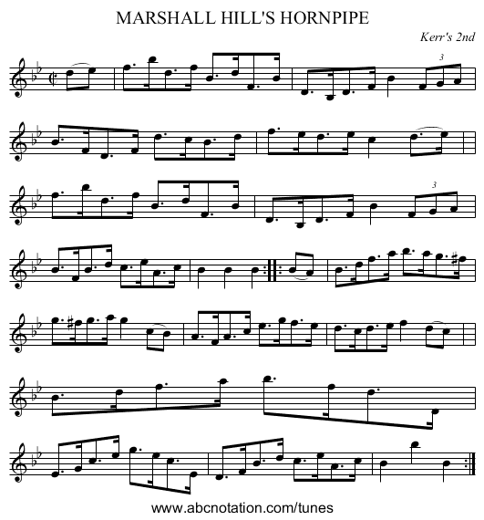 MARSHALL HILL'S HORNPIPE - staff notation