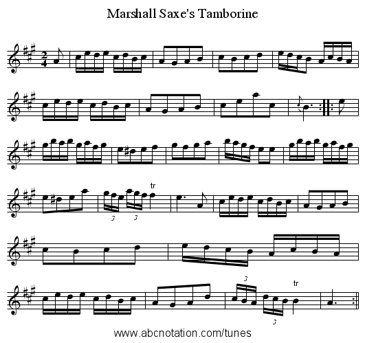 Marshall Saxe's Tamborine - staff notation