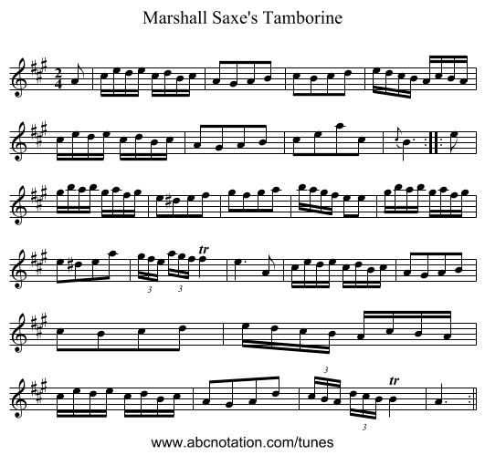 Marshall Saxe's Tamborine - staff notation