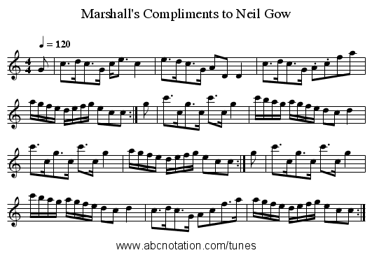 Marshall's Compliments to Neil Gow - staff notation