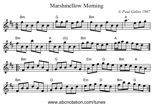 Marshmellow Morning - staff notation