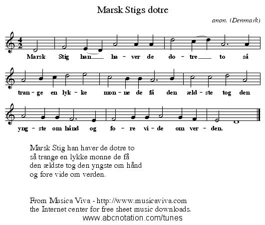 Marsk Stigs døtre - staff notation