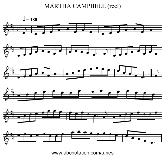 MARTHA CAMPBELL (reel) - staff notation
