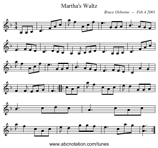 Martha's Waltz - staff notation