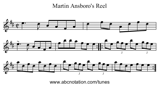 Martin Ansboro's Reel - staff notation