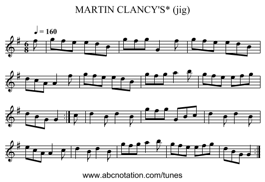 MARTIN CLANCY'S* (jig) - staff notation