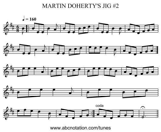 MARTIN DOHERTY'S JIG #2 - staff notation