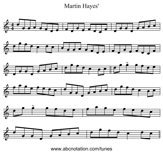 Martin Hayes' - staff notation
