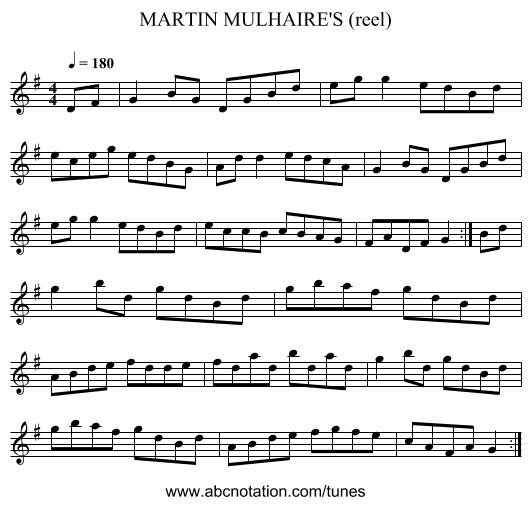 MARTIN MULHAIRE'S (reel) - staff notation